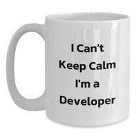 Load image into Gallery viewer, Funny Developer Gifts from Friends, Lover I Can't Keep Calm I'm A Developer White Coffee Mug for Teenage Boys, Valentine's Unique Gifts for Coworkers - Main
