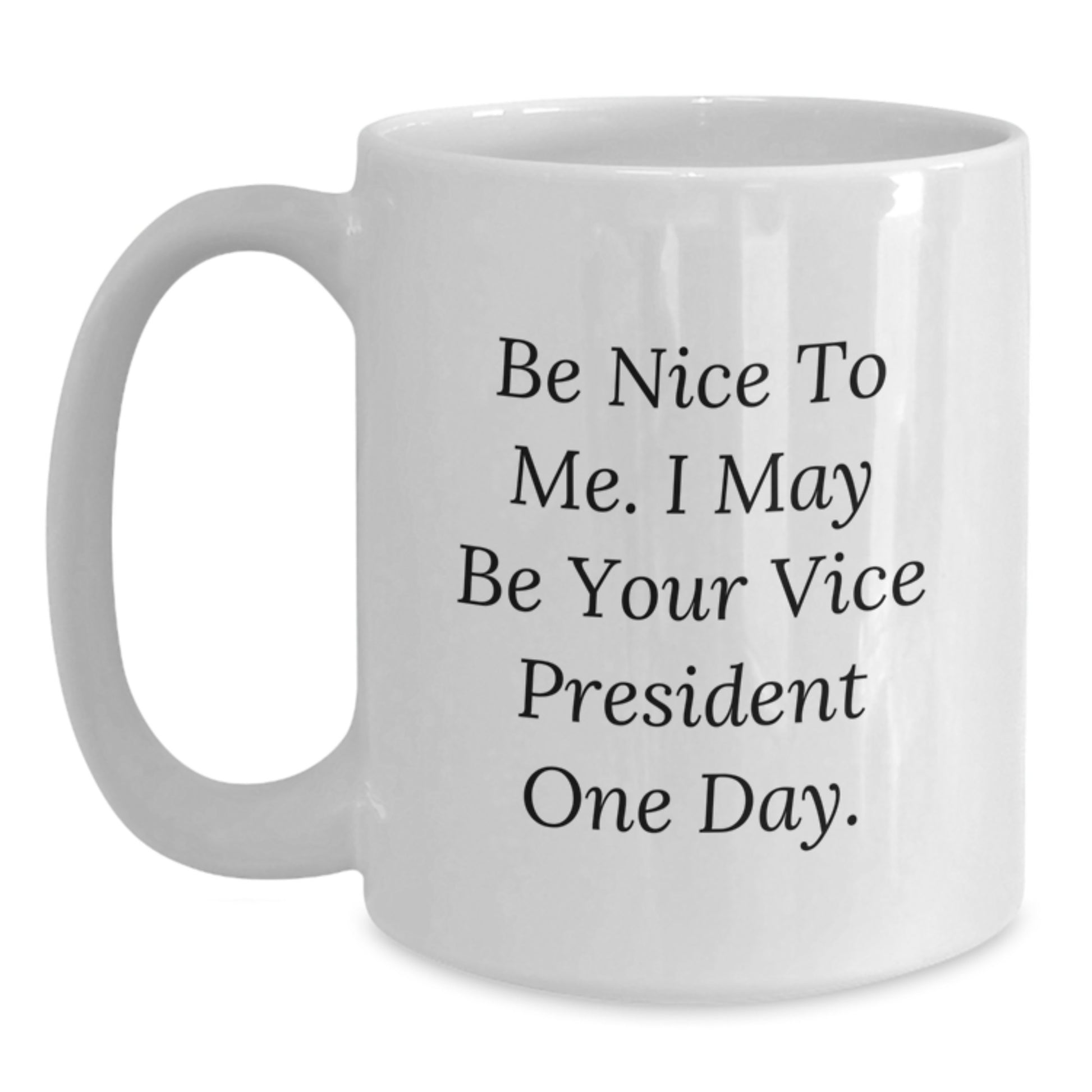 Funny Vice President Gifts from Family and Friends for Men - White Coffee Mug - Be Nice To Me I May Be Your VP One Day - Main