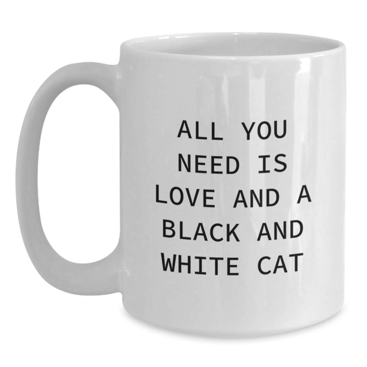 Black and White Cat Lover Gifts for Friends Unique White Coffee Mug with 'All You Need Is Love And A Black And White Cat' Quote - Main