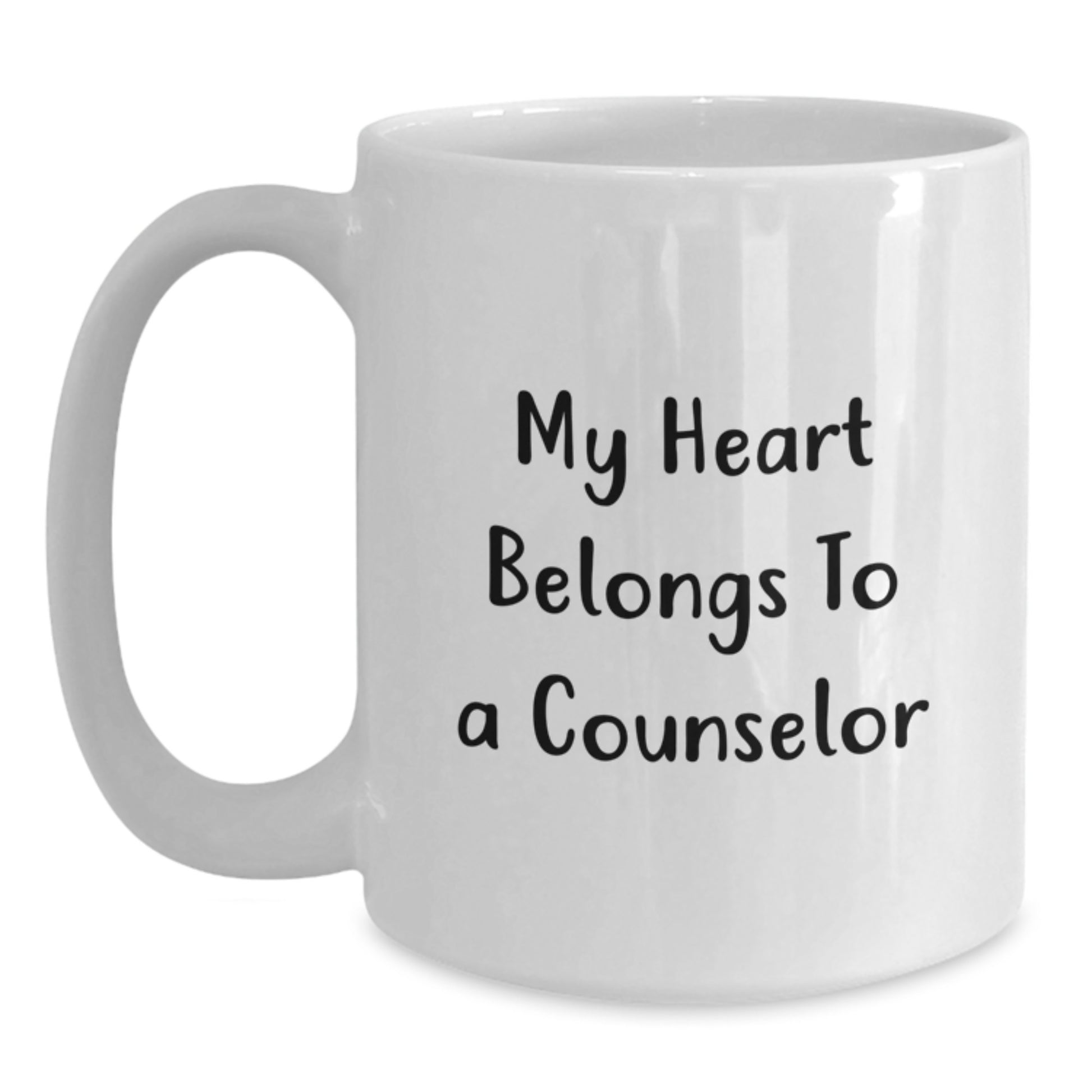 Funny Gift for Counselor, White Coffee Mug - My Heart Belongs To A Counselor, Counselor Appreciation Gifts from Friends, Unique Valentine's Gifts for Him or Her - Main