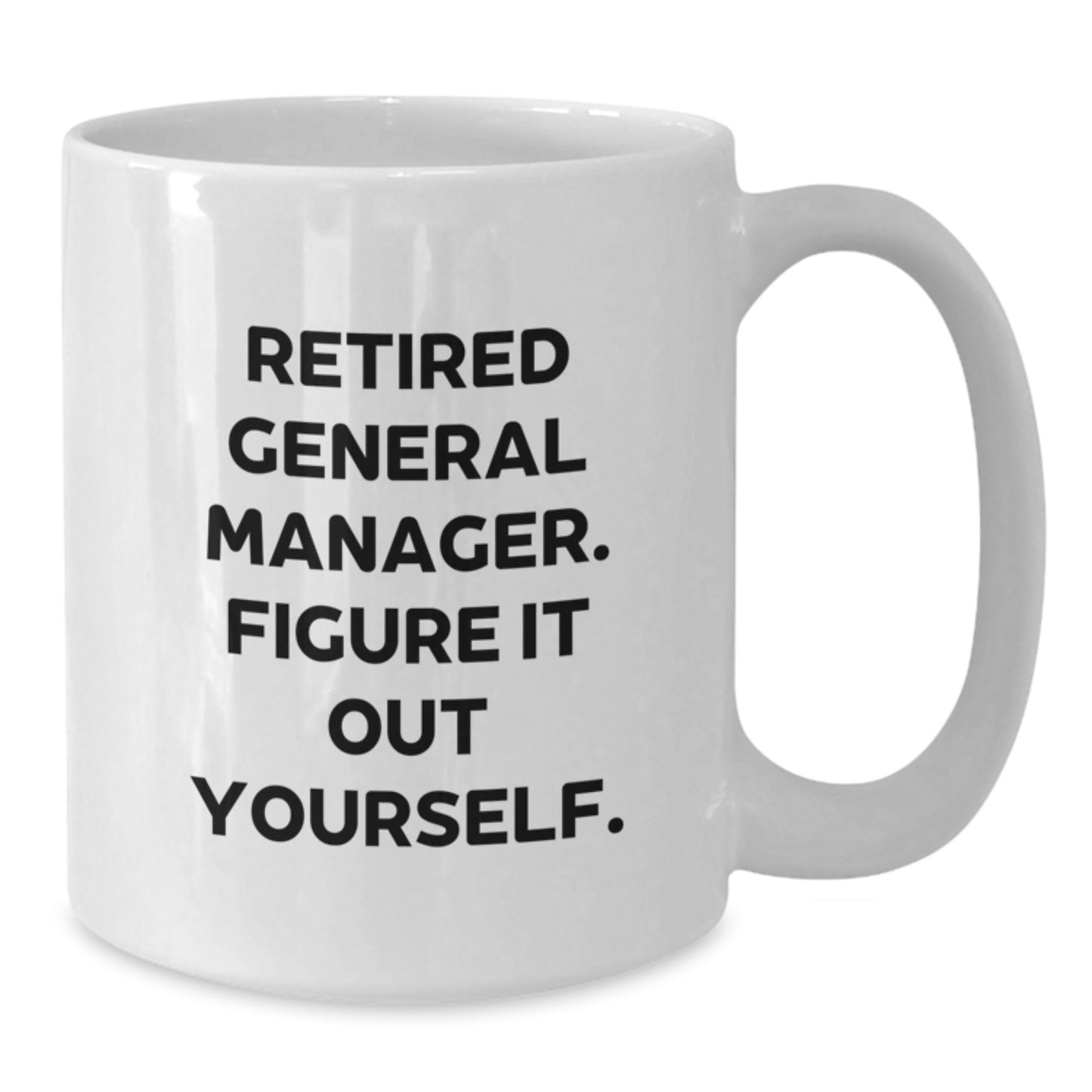Funny Graduation Gifts for General Manager - White Coffee Mug, 'Retired General Manager. Figure It Out Yourself.' - Additional