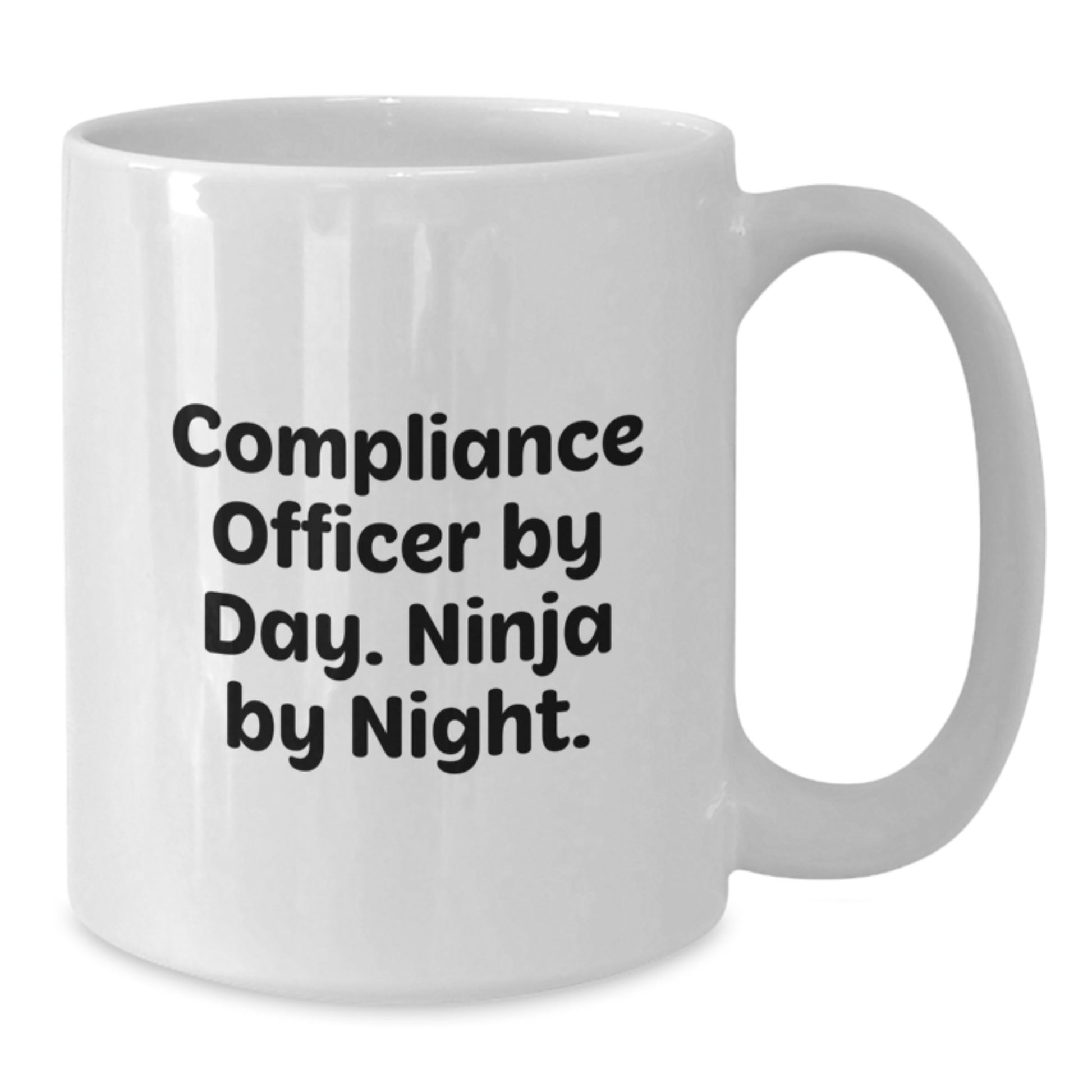 Funny Compliance Officer Gifts for Men Women Friends Coworkers Family, White Coffee Mug, 'Compliance Officer By Day. Ninja By Night.' - Additional