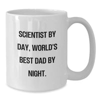 Load image into Gallery viewer, Funny Scientist Gifts for Men - &#39;Scientist By Day, World&#39;s Best Dad By Night.&#39; Quote on White Coffee Mug for Graduation - Gifts from Dad to Scientist - Additional
