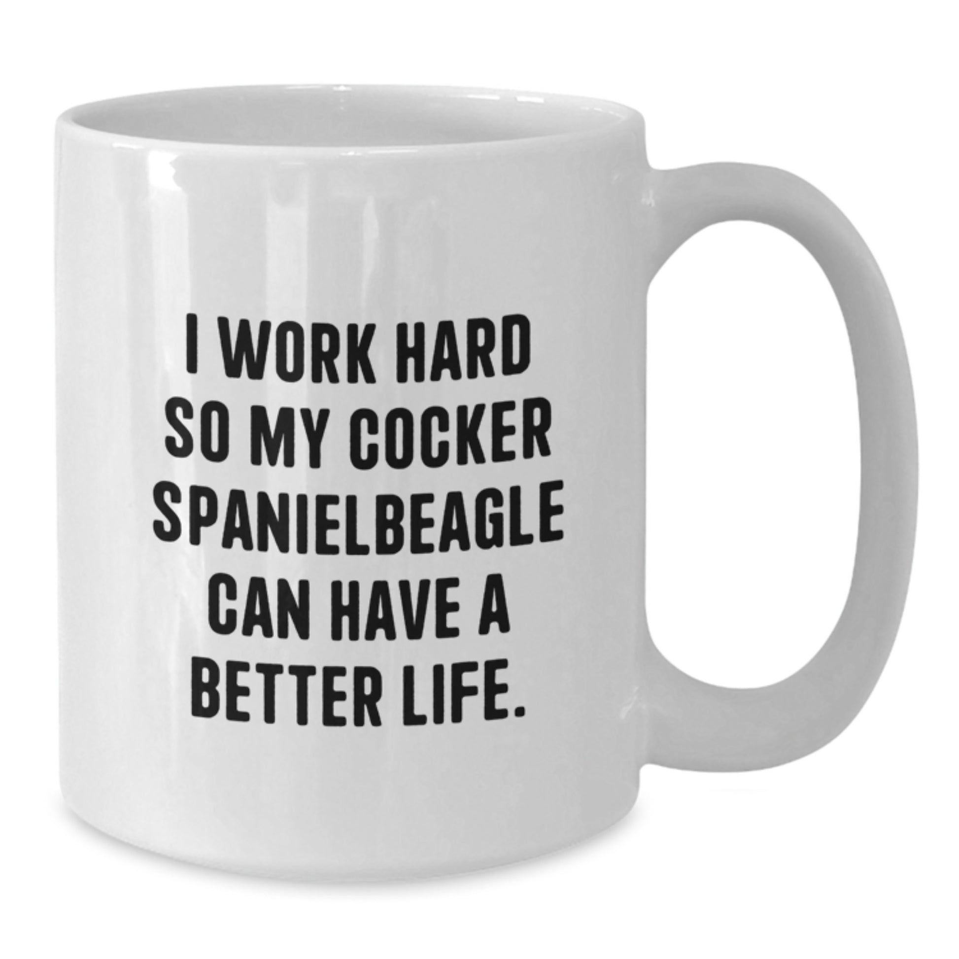 Funny Cocker Spaniel Dog Gifts from Friends for Men with White Coffee Mug - I Work Hard Quote, Birthday Unique Gifts - Additional