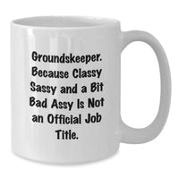 Load image into Gallery viewer, groundskeeper Gifts from Friends - Funny White Coffee Mug for Him or Her - &#39;Classy Sassy And A Bit Fearlessy Is Not An Official Job Title.&#39; - Additional
