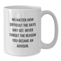 Load image into Gallery viewer, Funny Advisor Gifts for Men Women Friends Coworkers Family from Men Women Friends Coworkers Family - Inspirational White Coffee Mug with No Matter How Difficult The Days May Get Quote - Additional

