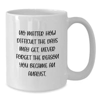 Load image into Gallery viewer, Inspirational Analyst Gifts, White Coffee Mug, &#39;No Matter How Difficult The Days May Get. Never Forget The Reason You Became An Analyst.&#39;, Graduation Unique Gifts from Friends, Coworkers, Family - Additional
