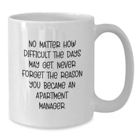 Load image into Gallery viewer, Inspirational Apartment Manager Gifts for Graduation, &#39;No Matter How Difficult The Days May Get&#39; White Coffee Mug for Men or Women from Family, Friends, Coworkers - Additional
