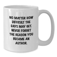 Load image into Gallery viewer, Author Gifts from Friends - Inspirational Quote White Coffee Mug, Perfect Birthday Unique Gift for Men, Women, and Coworkers - No Matter How Difficult The Days May Get. - Additional
