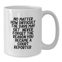 Load image into Gallery viewer, Funny Court Reporter Christmas Unique Gifts from Friends to Court Reporters, White Coffee Mug, Inspirational Quote &#39;No Matter How Difficult The Days May Get&#39; - Additional
