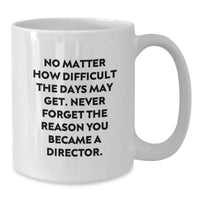 Load image into Gallery viewer, Funny Director Gifts, White Coffee Mug, 'No Matter How Difficult The Days May Get. Never Forget The Reason You Became A Director.' for Birthday from Family to Friends, Coworkers - Additional
