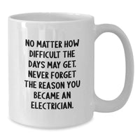 Load image into Gallery viewer, Funny Electrician Gifts - White Coffee Mug for Birthday, &#39;No Matter How Difficult The Days May Get...&#39; Gifts from Friends, Coworkers, Family - Additional
