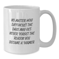 Load image into Gallery viewer, Gifts from Friends and Family for Farmers - Inspirational White Coffee Mugs for Christmas - 'No Matter How Difficult The Days May Get' - Additional
