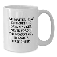 Load image into Gallery viewer, Inspirational Firefighter Gifts from Friends - &#39;No Matter How Difficult...&#39; Quote White Coffee Mug for Birthday, Gifts for Firefighters - Additional
