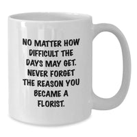 Load image into Gallery viewer, Funny Florist Gifts for Her, White Coffee Mug for Birthday, 'No Matter How Difficult The Days May Get' Inspirational Quote, Gifts from Women to Florist - Additional
