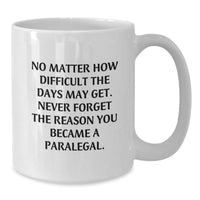 Load image into Gallery viewer, Inspiring Paralegal White Coffee Mug Gifts from Family - &#39;No Matter How Difficult The Days May Get.&#39; - Birthday Unique Gifts for Paralegal - Additional

