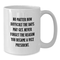 Load image into Gallery viewer, Funny Vice President Gifts for Men, White Coffee Mug, Inspirational Quote &#39;No Matter How Difficult The Days May Get. Never Forget The Reason You Became A Vice President.&#39; - Additional
