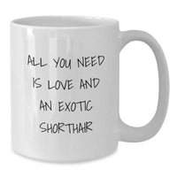 Load image into Gallery viewer, Exotic Shorthair Cat Lovers Gifts from Friends to Exotic Shorthair Cat Owners Christmas Unique Mugs - All You Need Is Love And An Exotic Shorthair Funny Quote White Coffee Mugs - Additional
