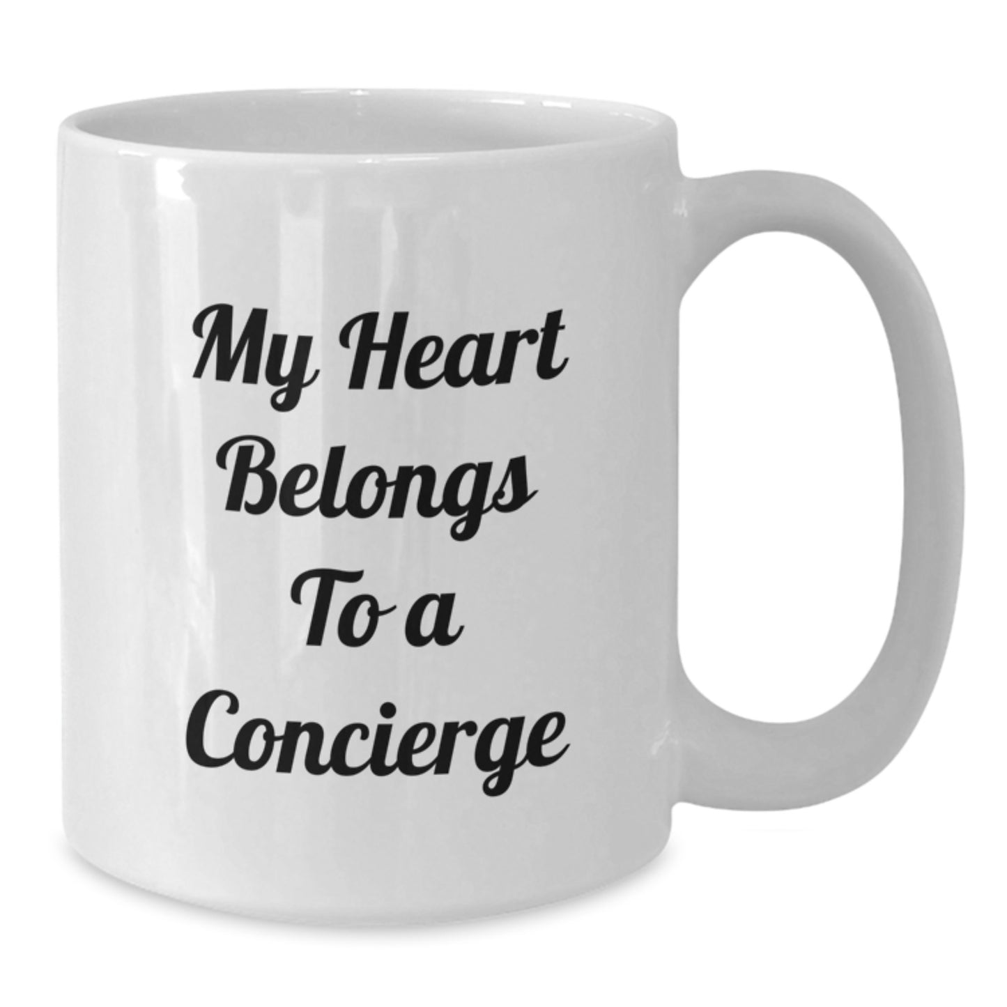 Funny Concierge Gifts from Men to Women on Birthday Unique White Coffee Mugs with My Heart Belongs To A Concierge Quote - Gifts for Concierge Friends - Additional