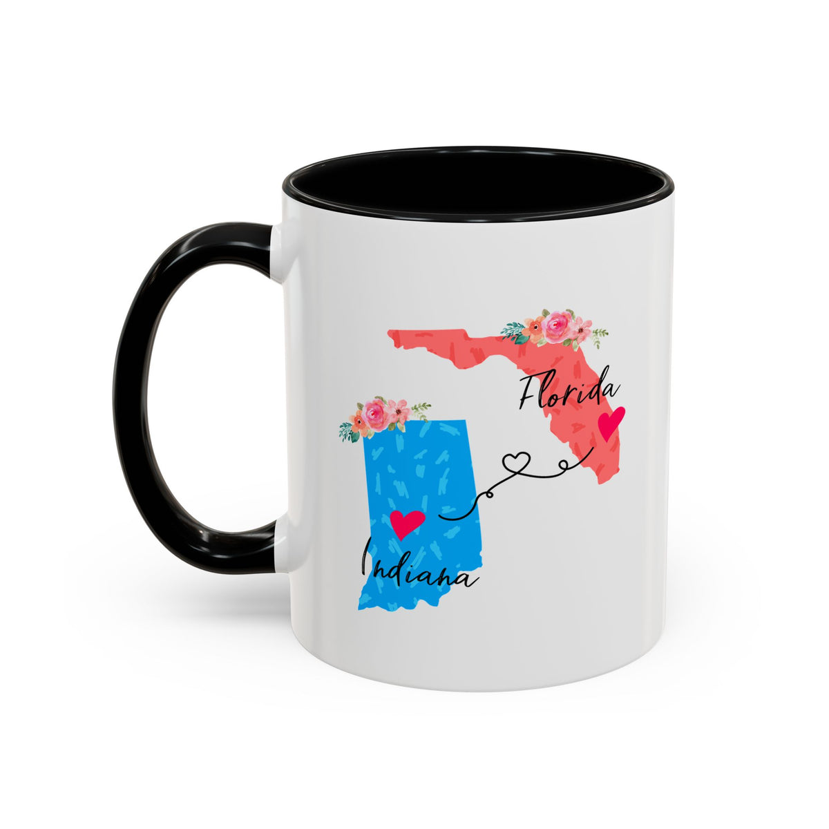 Florida Indiana Gifts | Long Distance State Two Tone Coffee Mug | State to State | Away From Home Family | Moving Away Mug