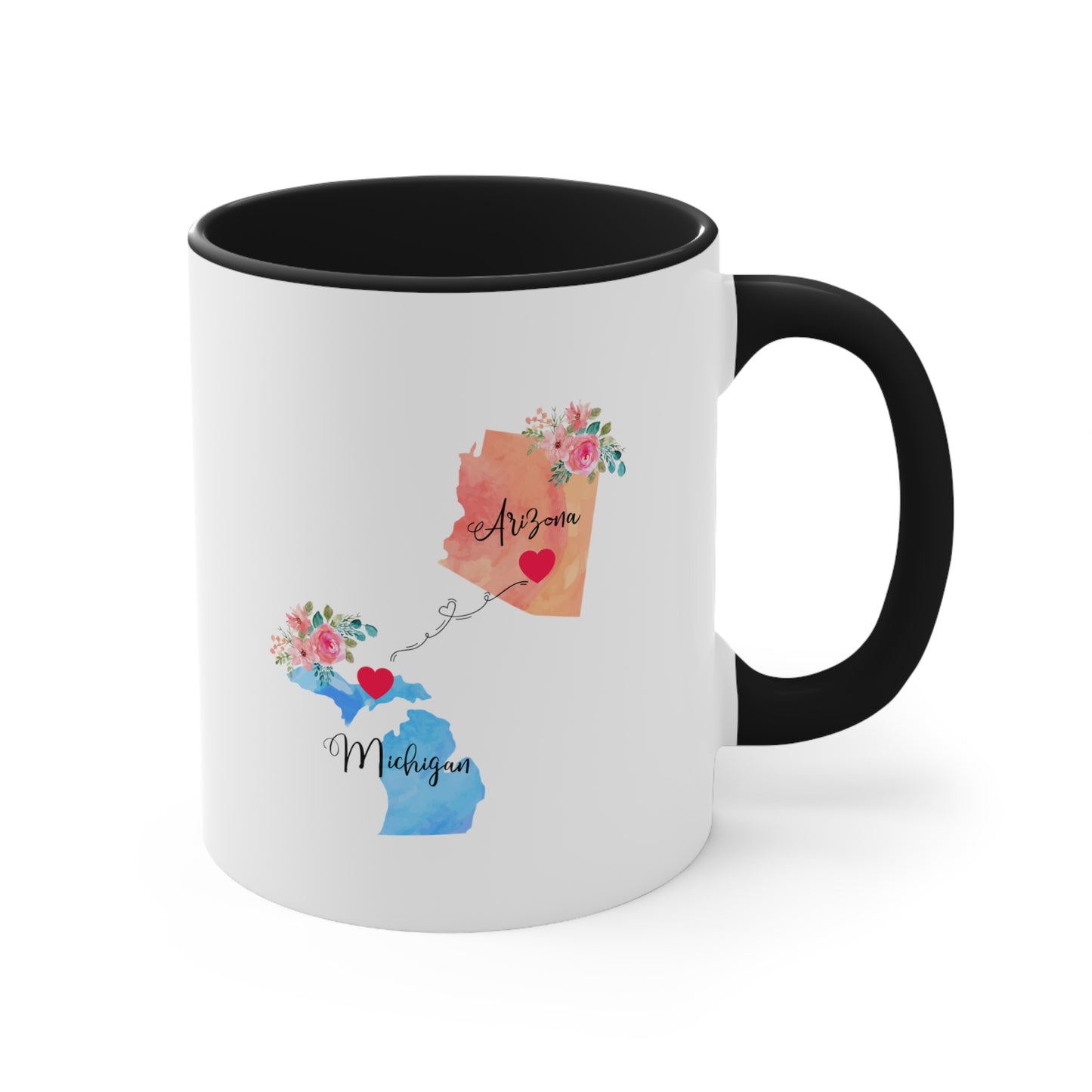 Arizona Michigan Coffee Mug - Love Across States Design | Long Distance Gift