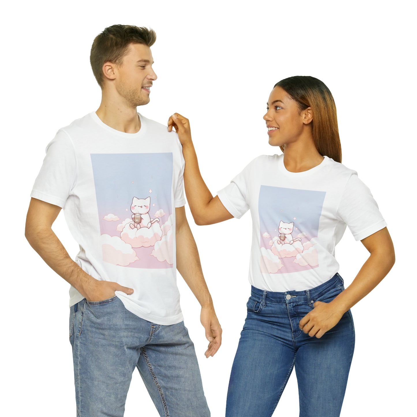 Good Morning Cat with Coffee, Anime Style T-shirt