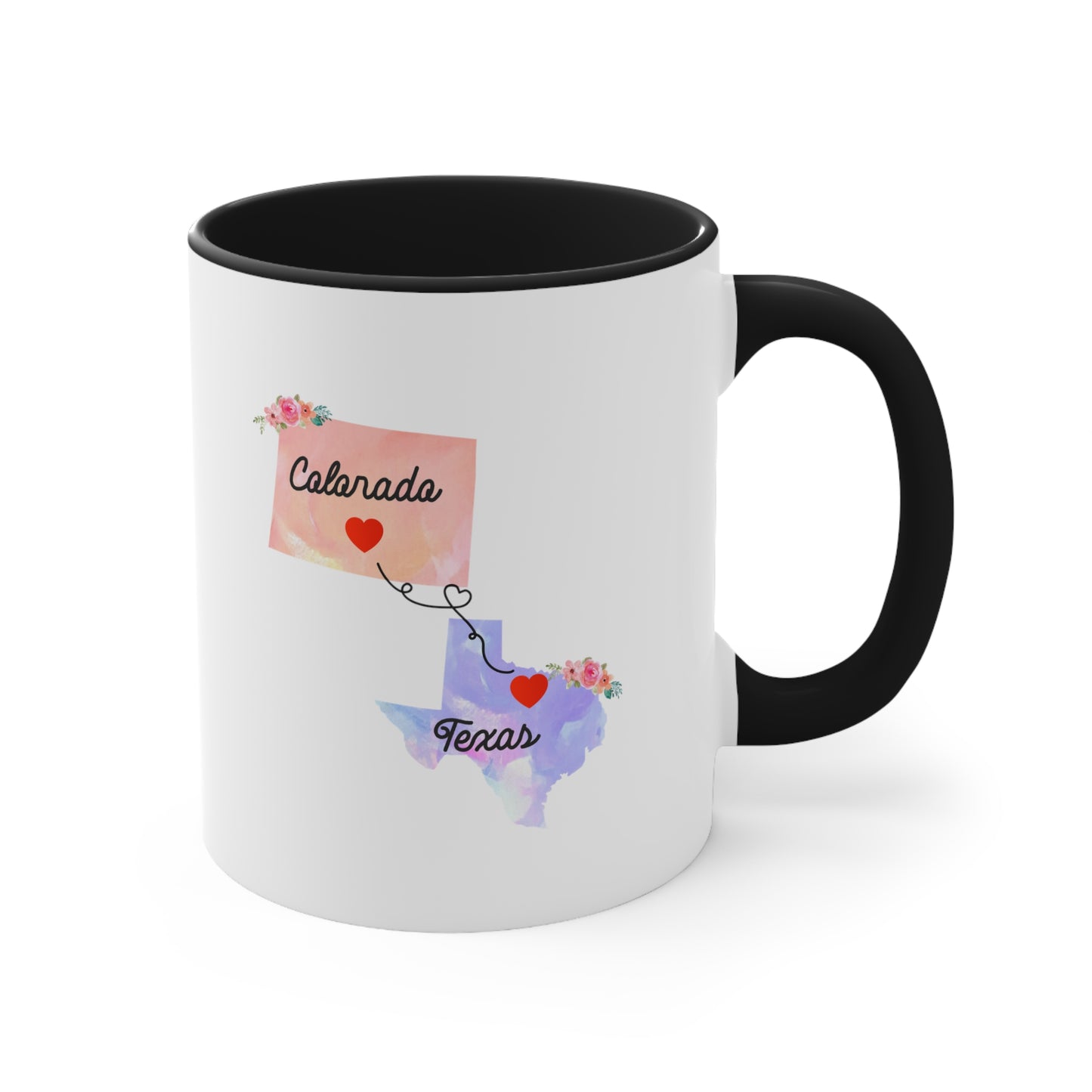 Colorado Texas Long Distance Coffee Mug - Heart Connection Design | Moving Away Gift