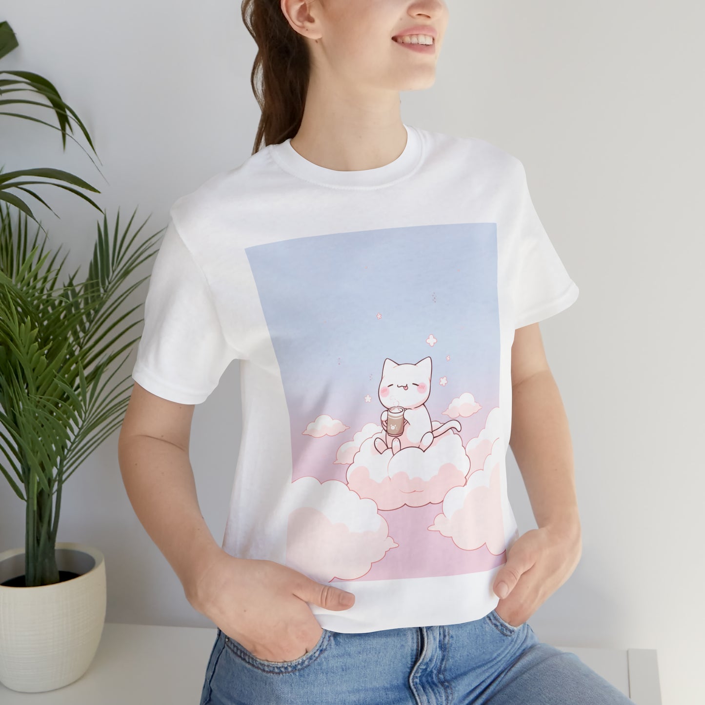 Good Morning Cat with Coffee, Anime Style T-shirt