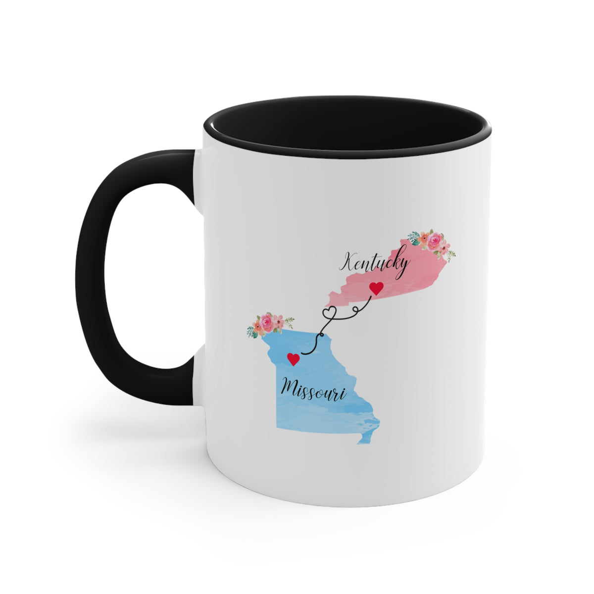 Kentucky Missouri Gifts | Long Distance State Two Tone Coffee Mug | State to State | Away From Home Family | Moving Away Mug