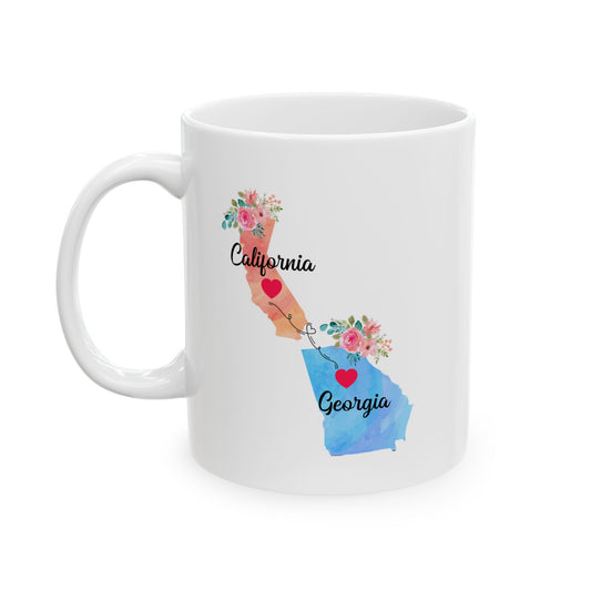 Mom and Dad Long Distance Coffee Mug - California and Georgia Design | Perfect Gift for Parents
