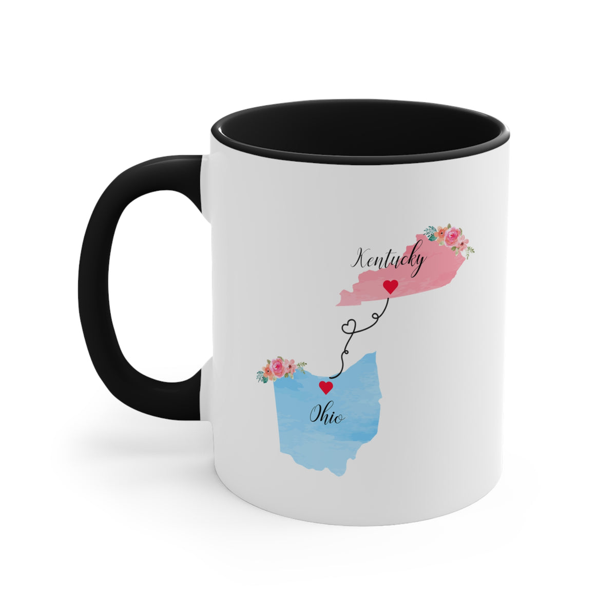 Kentucky Ohio Gifts | Long Distance State Two Tone Coffee Mug | State to State | Away From Home Family | Moving Away Mug