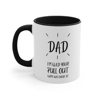 Load image into Gallery viewer, Fathers Day Two Tone Coffee Mug, Dad, I&#39;m Glad Your Pull Out Game Was Weak AF, Unique Gifts For Dad From Daughter Son
