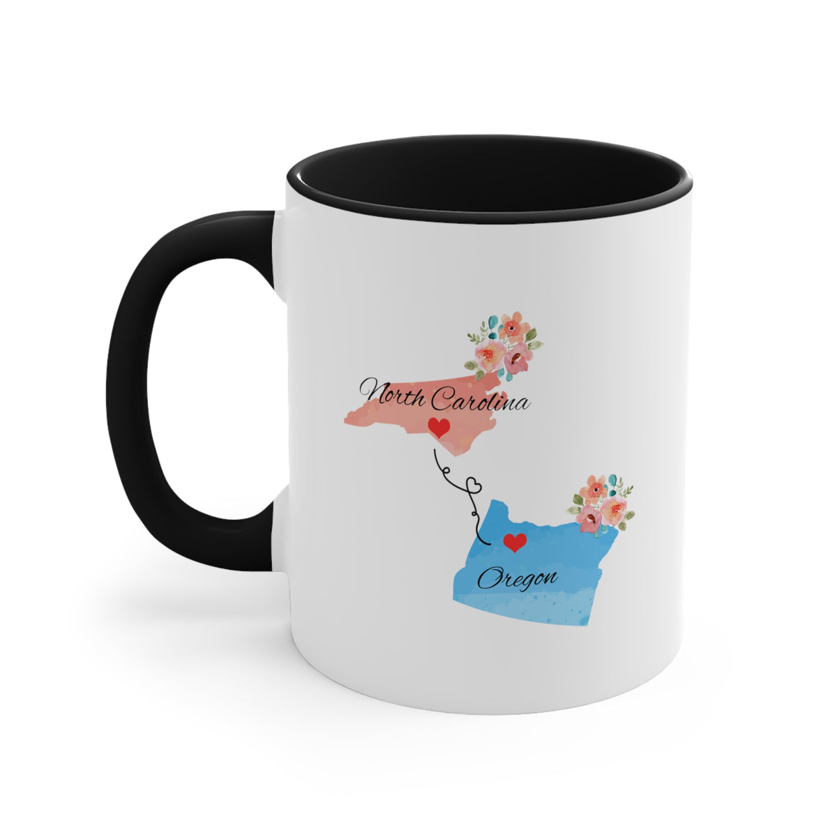 North Carolina Oregon Gifts | Long Distance State Two Tone Coffee Mug | State to State | Away From Hometown Family | Moving Away Gift