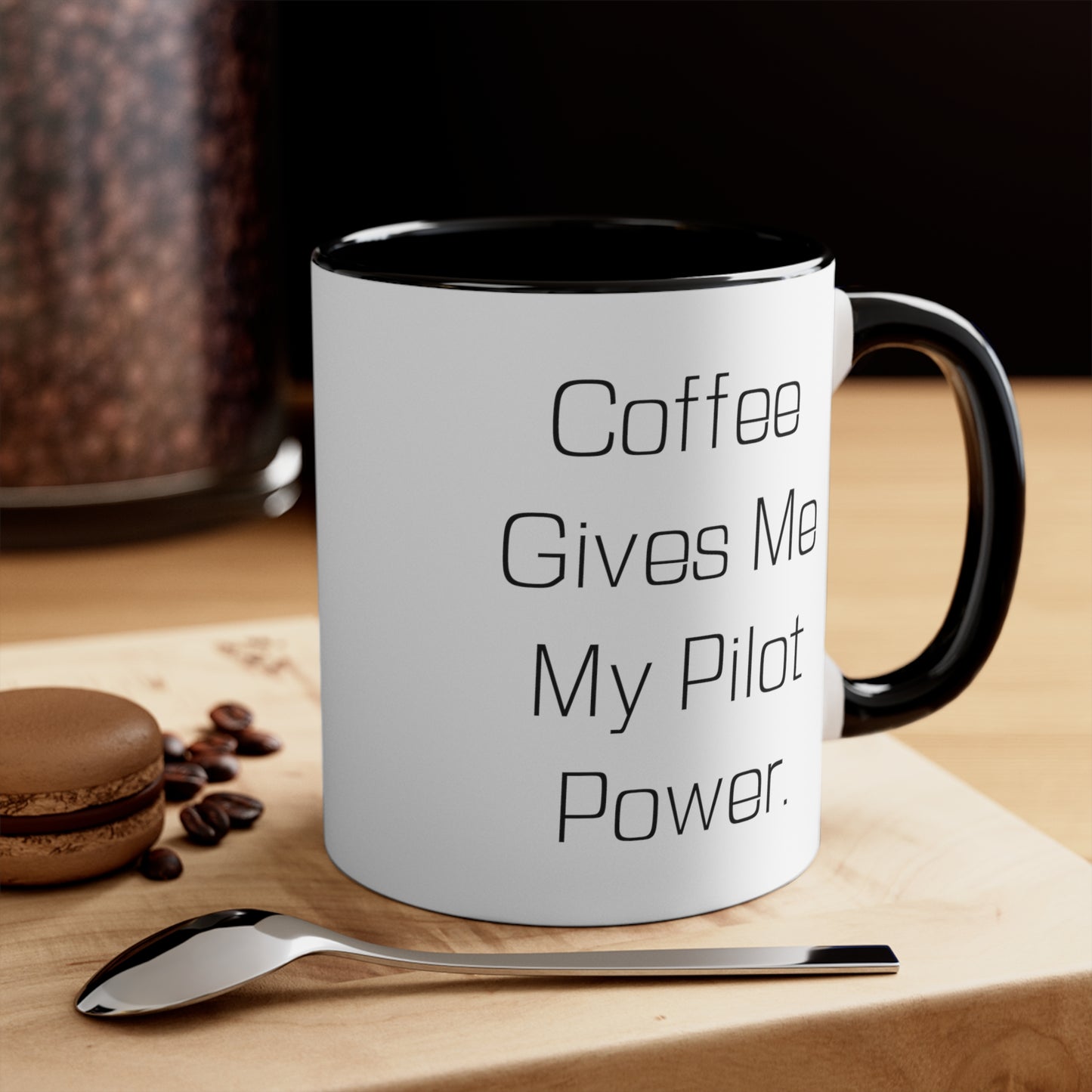 Coffee Gives Me My Pilot Power. Two Tone 11oz Mug, Pilot Cup, Unique Gifts For Pilot from Boss, Pilot two tone 11oz mug gift set, Pilot two tone 11oz mug gift ideas, Pilot two tone 11oz mug gift wrap