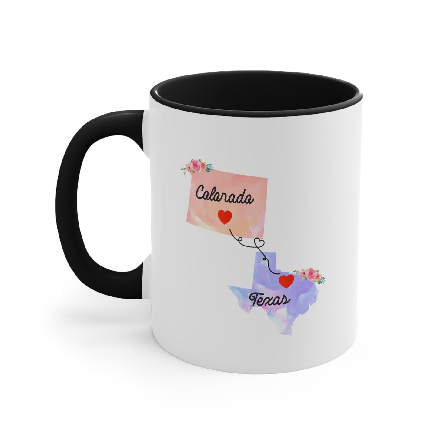 Colorado Texas Long Distance Coffee Mug - Heart Connection Design | Moving Away Gift