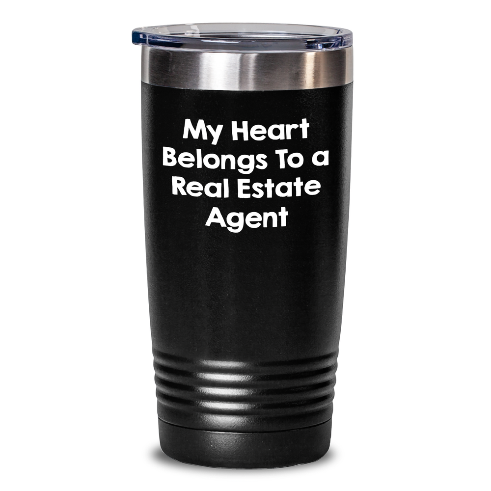 Funny Real Estate Agent Gifts, My Heart Belongs To A Real Estate Agent Tumbler, Father's Day Unique Gifts from Men to Real Estate Agent - Main