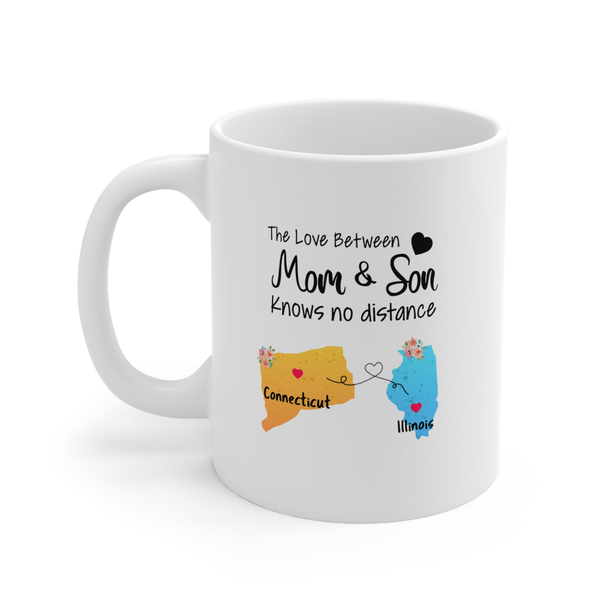 Connecticut Illinois Mother's Day Gifts - Love Mom & Son - Long Distance Home State 11 OZ Coffee Mug for Mom