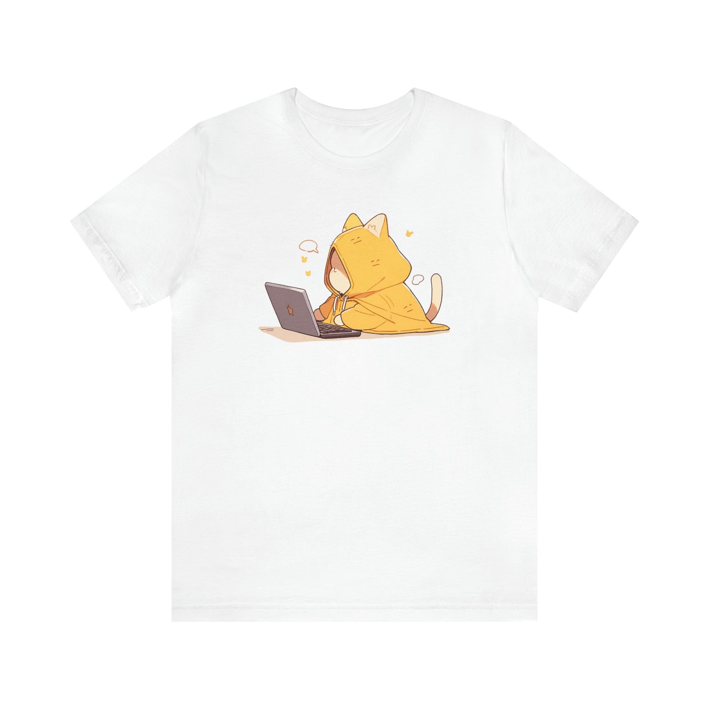 Working Cat in Yellow Hoodie, Anime Style T-shirt