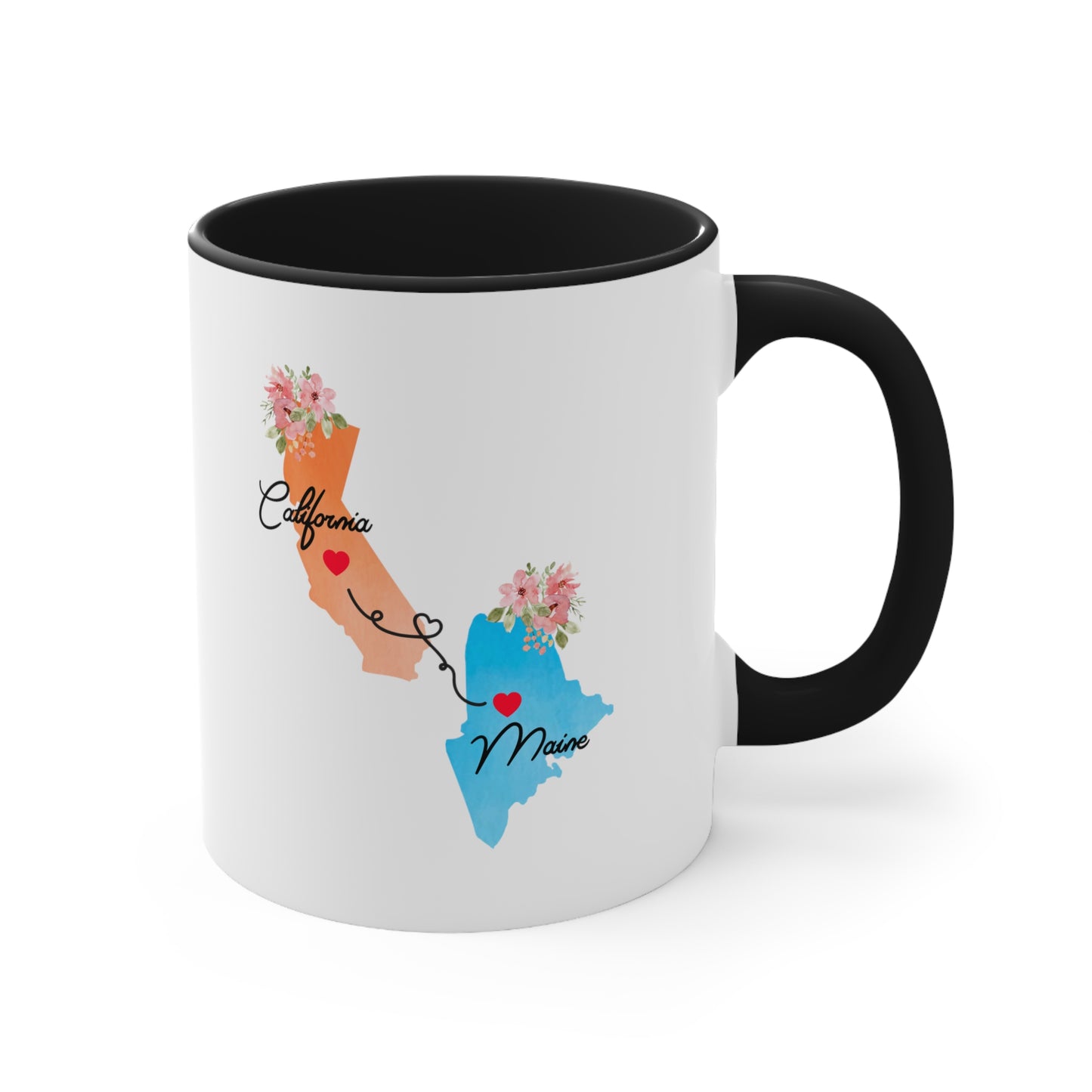 Long Distance Family Coffee Mug - California to Maine Design | Moving Away Gift