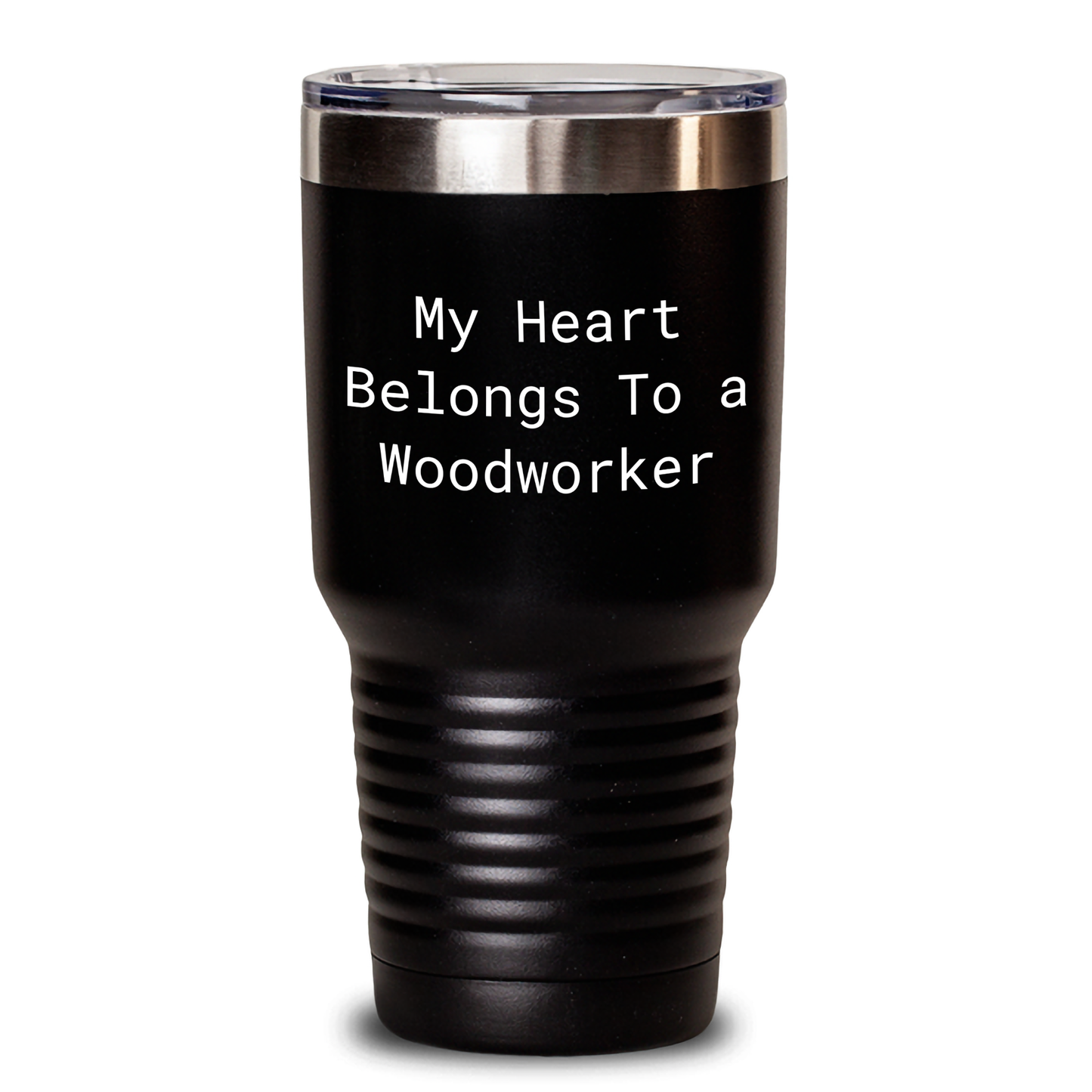 Woodworker Gifts from Family, 'My Heart Belongs To A Woodworker' Tumbler for Men, Black, 20oz or 30oz, Vacuum-Insulated, Stainless Steel/Powder Coating, Father's Day Unique Gifts - Main
