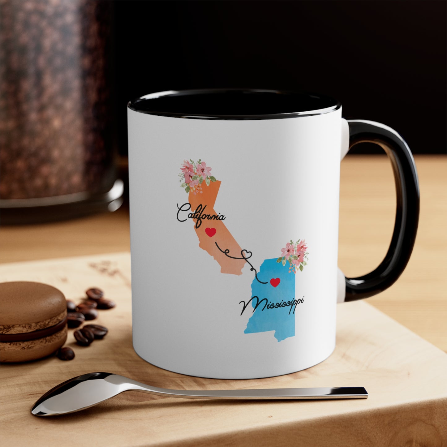 Long Distance Family Coffee Mug - California to Mississippi Design | Moving Away Gift