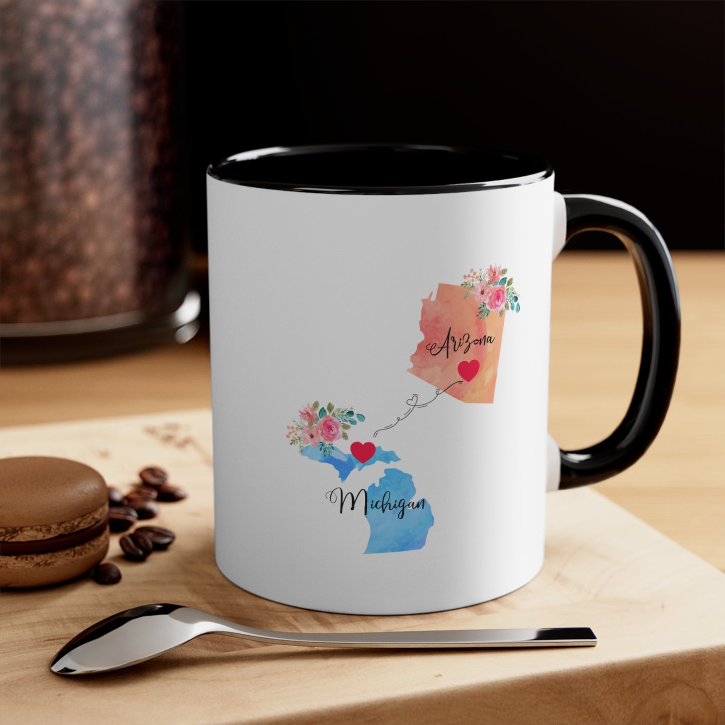 Arizona Michigan Coffee Mug - Love Across States Design | Long Distance Gift