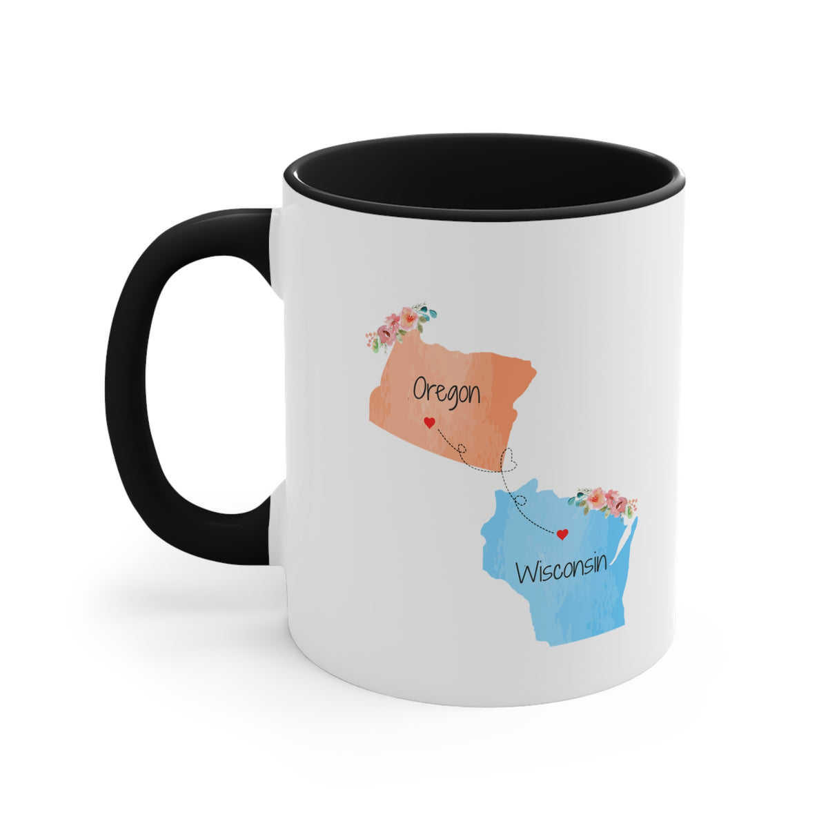 Oregon Wisconsin Gifts | Long Distance State Two Tone Coffee Mug | State to State | Away From Hometown Family | Moving Away Gift