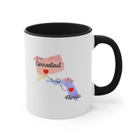 Load image into Gallery viewer, Connecticut Florida Gifts | Long Distance State Two Tone Coffee Mug | State to State | Away From Home Family | Moving Away Mug
