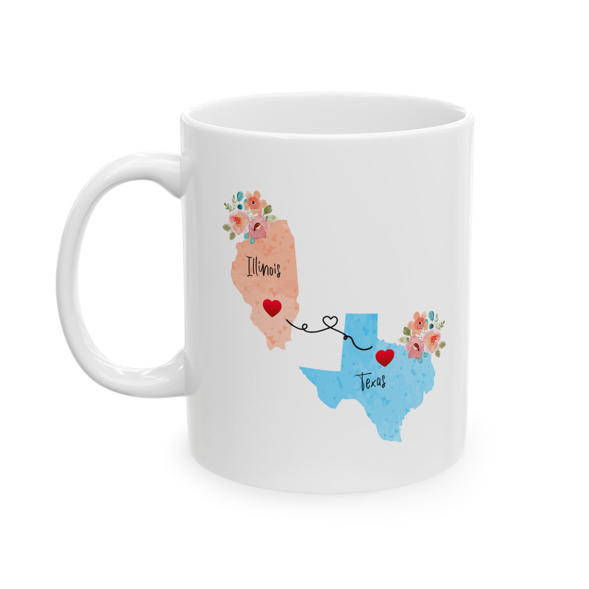 Illinois Texas Gifts - Long Distance State 11 OZ Coffee Mug for Mom and Dad
