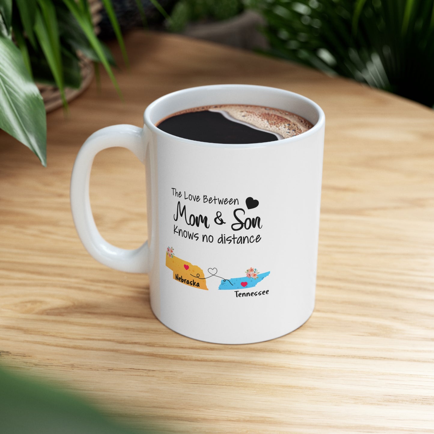 Nebraska Tennessee Mother's Day Gifts - Love Mom & Son - Long Distance Home State 11 OZ Coffee Mug for Mom