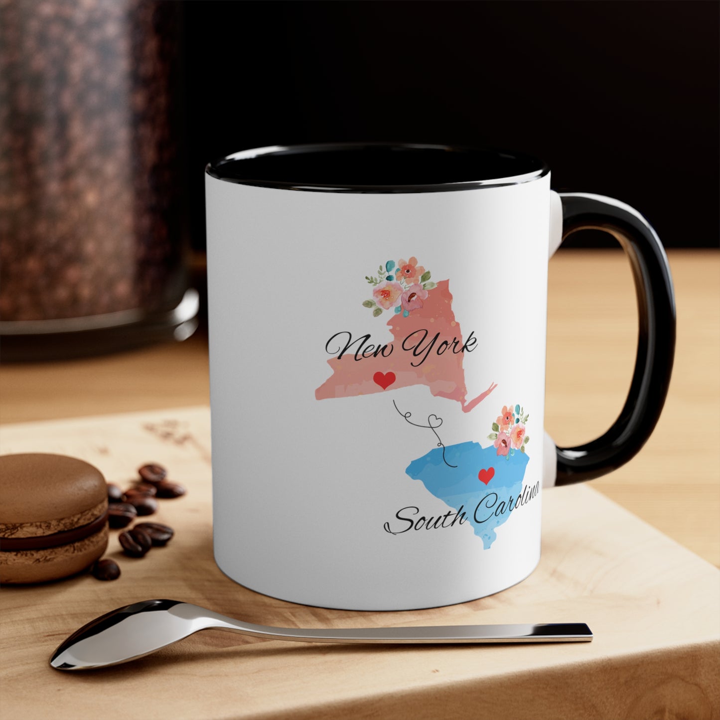 Long Distance Relationship Coffee Mug - New York & South Carolina Design | Perfect Gift for Family