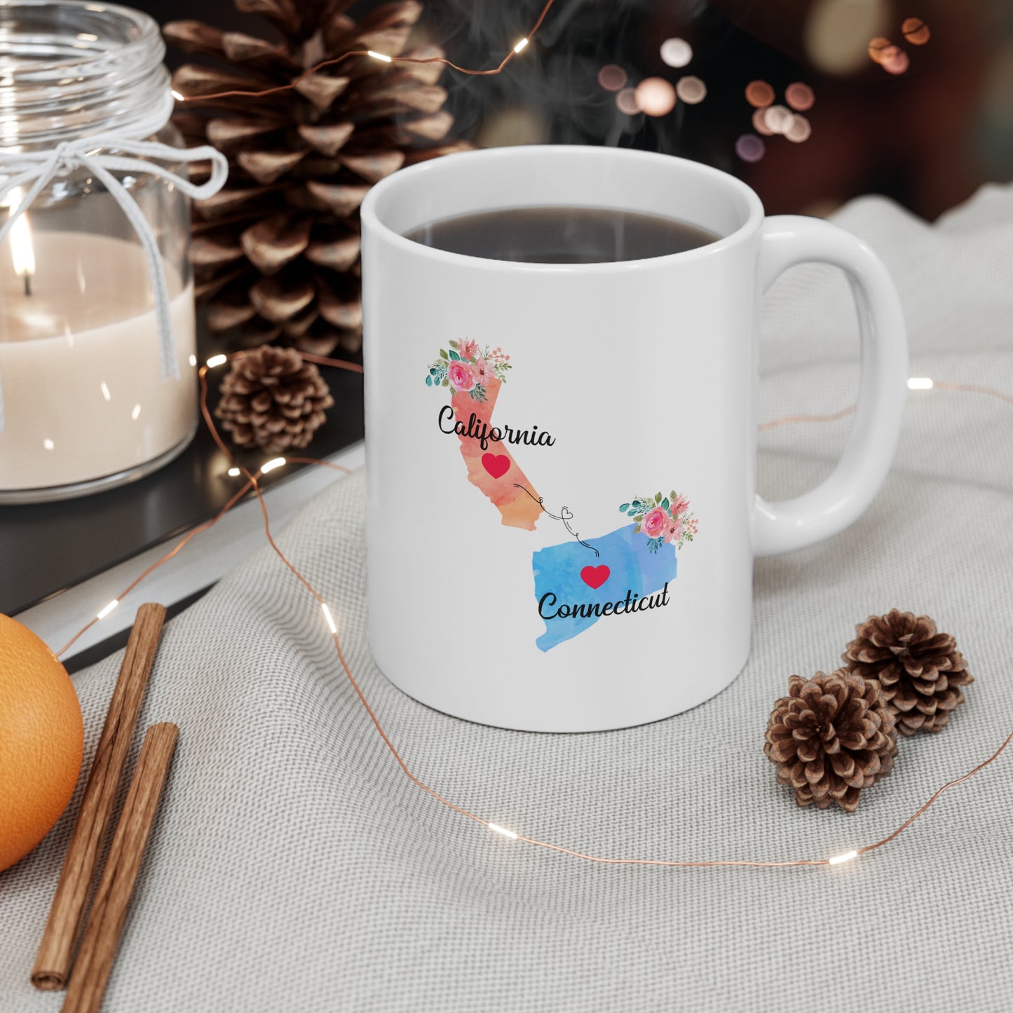 Mom and Dad Long Distance Coffee Mug - California & Connecticut Design | Perfect Sentimental Gift