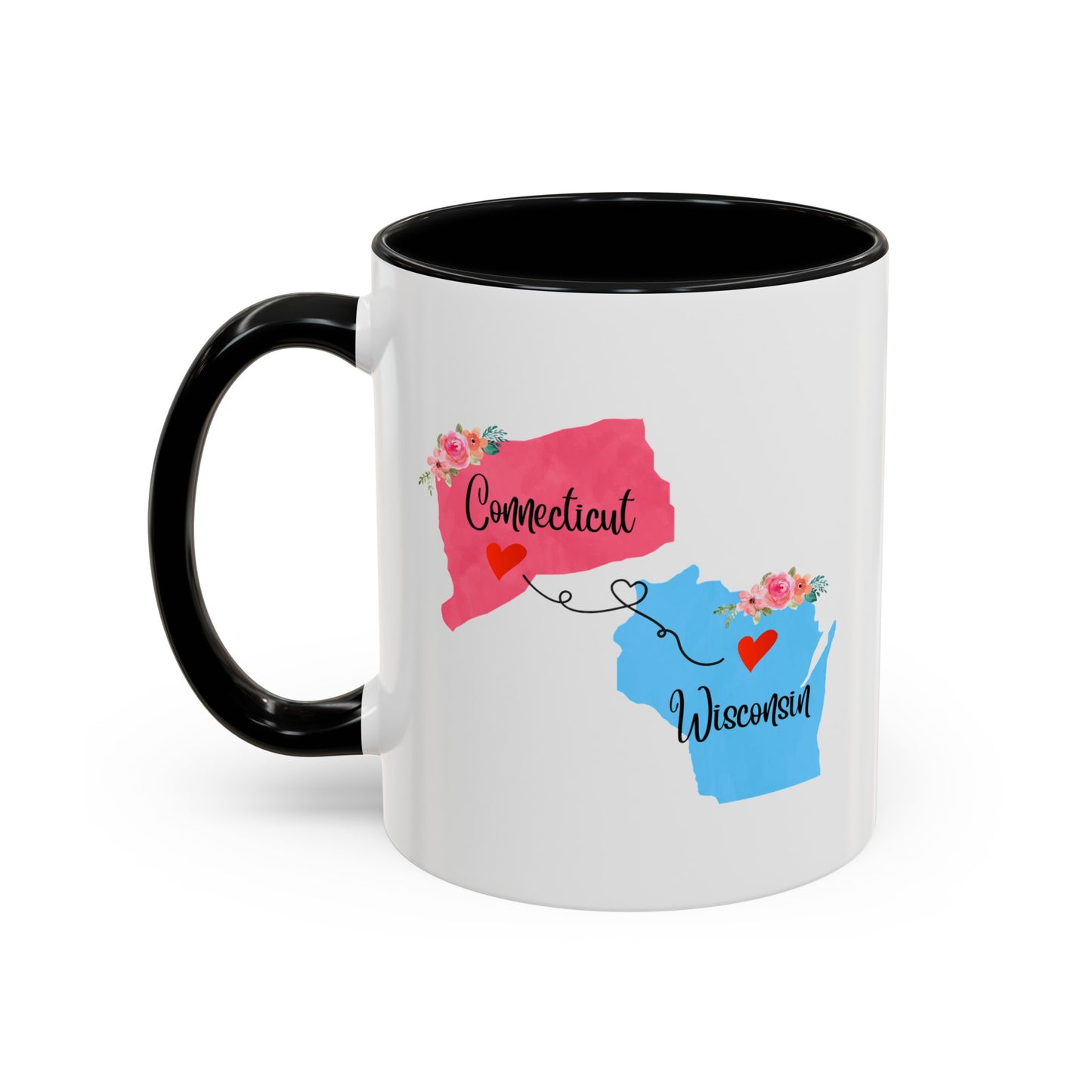 Long Distance Relationship Coffee Mug - Connecticut & Wisconsin Design | Moving Away Gift