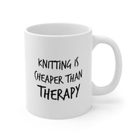 Load image into Gallery viewer, Knitter Ceramic Coffee Mug - Knitting Is Cheaper Than Therapy | Gift for Knitting Enthusiasts
